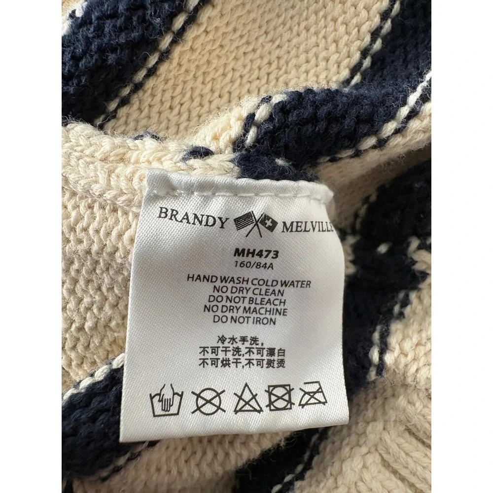 BRANDY MELVILLE Womens Cream Navy Striped Oversized Quarter Zip Sweater One Size